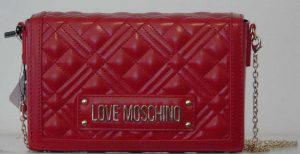 Pochette-Clutch Love Moschino trapuntata, colore rosso, con tracolla a catena