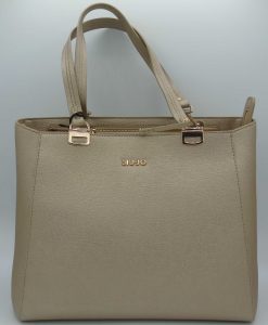 Borsa shopper Liu-Jo color oro, con due zip, con tracolla lunga regolabile